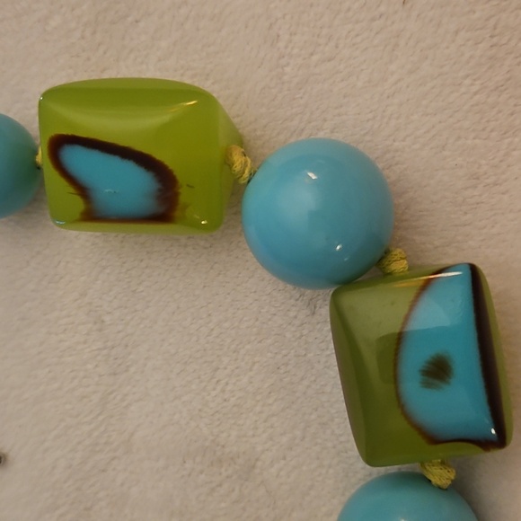 Vintage Funky Green and Blue Chunky Knot Beaded Statement Necklace - Picture 3 of 8